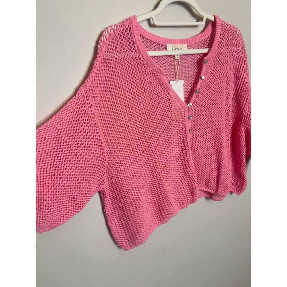 $99 l*space Coast is clear pink crochet beach coverup top NWT XL - Picture 9 of 14